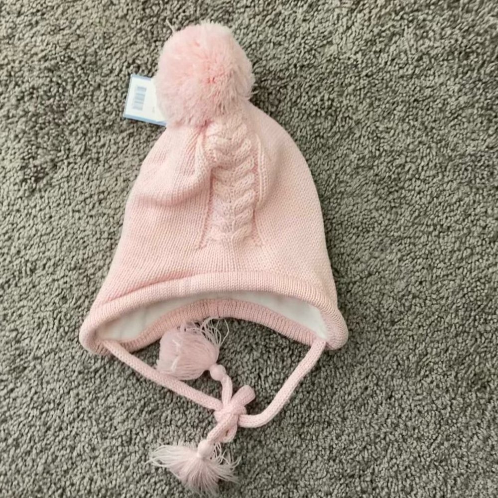 NWT Jacadi Pom Pom Baby Hat Knitted Lined Bonnet Hat Jude Pink 41 Newborn